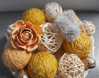 Decorative balls for bowls, table centerpiece, natural home decor,  modern home decor,  yarn  wrap decorative balls vase