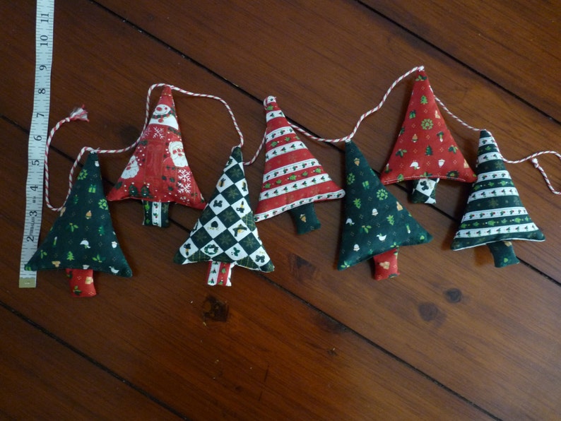 Mini Christmas trees garland made from seasonal fabrics. Etsy
