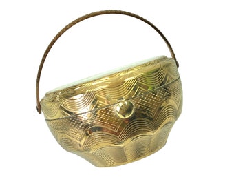 Poudre compacte Kigu of London, panier en or des années 1950 avec design guilloché