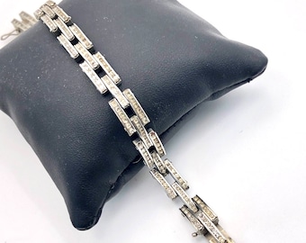 Bracelet vintage Art déco avec strass : DRGM Schreiber & Hiller Silver Tank Track