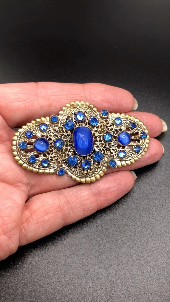 Buy Neiger Czech 1920s/30s Oval Filigree Brooch With Sapphire Blue 