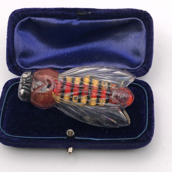 1920s French Glass Cicada or Bee brooch