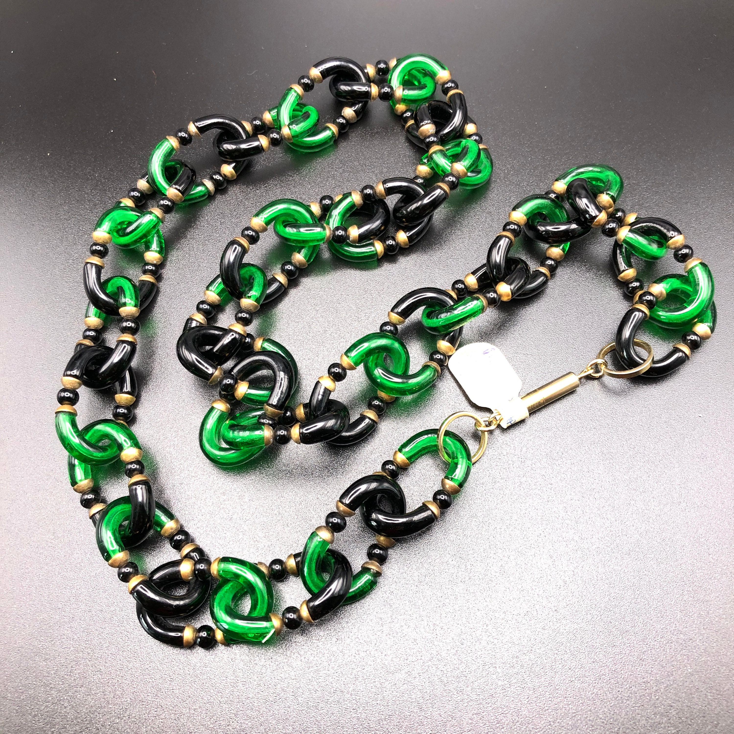 Chanel Archimede Seguso Vintage Necklace in Black and Green 