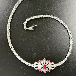 Attwood and Sawyer 1960s Silver tone and Ruby glass necklace