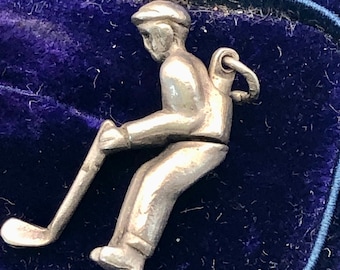 1970s Vintage Silver Charm (for a charm bracelet) of a golfer and club - man turns at waist