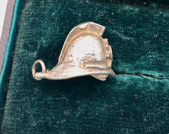 1970s Vintage Silver Charm (for a charm bracelet) of an English Fire mans helmet