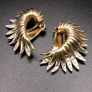 Marcel Boucher USA Vintage 1950s gold and paste clip on earrings - ear climbers