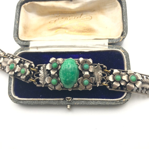 Bracelet Ancien Art Déco Tchécoslovaquie - Strass Et Pâte De Verre, Métal, Occasion Bon état