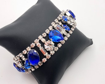 Années 50 - Années 60 Pierres de verre en cristal bleu dans un cadre argenté