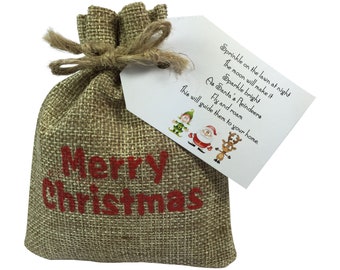 Christmas Eve Box Fillers for Children Reindeer Dust Reindeer Food with Merry Christmas Hessian Gift Bag