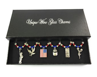 America USA United States Wine Glass Charms by Libby's Market Place