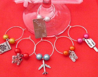 Set Von 6 Weinglas-Charms Handgefertigt – Antik Herz-Design Mit Pastell-Perlen, Von Libby's Market Place
