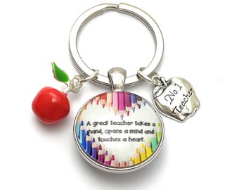 Teacher Keyring with Red Apple Charm comes with 4 Options and Gift Card