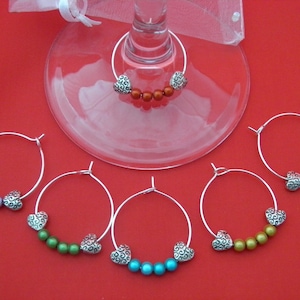 Set of 6 Handmade Bright Celtic Hearts Wine Glass Charms
