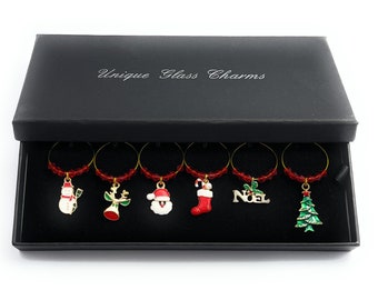 Set of 6 Magical Christmas Wine Glass Charms by Libby's Market Place