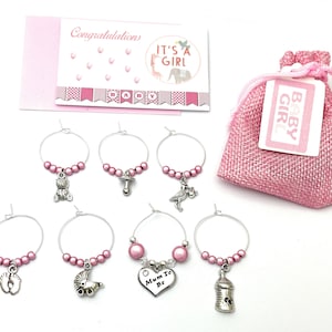 Lot de 7 breloques en verre pour baby shower C'est une fille avec carte-cadeau de félicitations