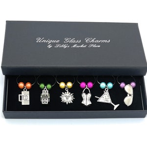 Summer Time Party Wine Glass Charms with Gift Box by Libby's Market Place