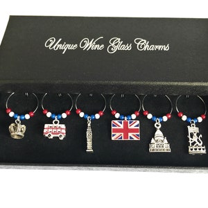 Set of 6 London Wine Glass Charms by Libby&#39;s Market Place