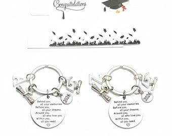 Personalized Graduation 2026 Keyring – Initial Charm, Gift Card Included