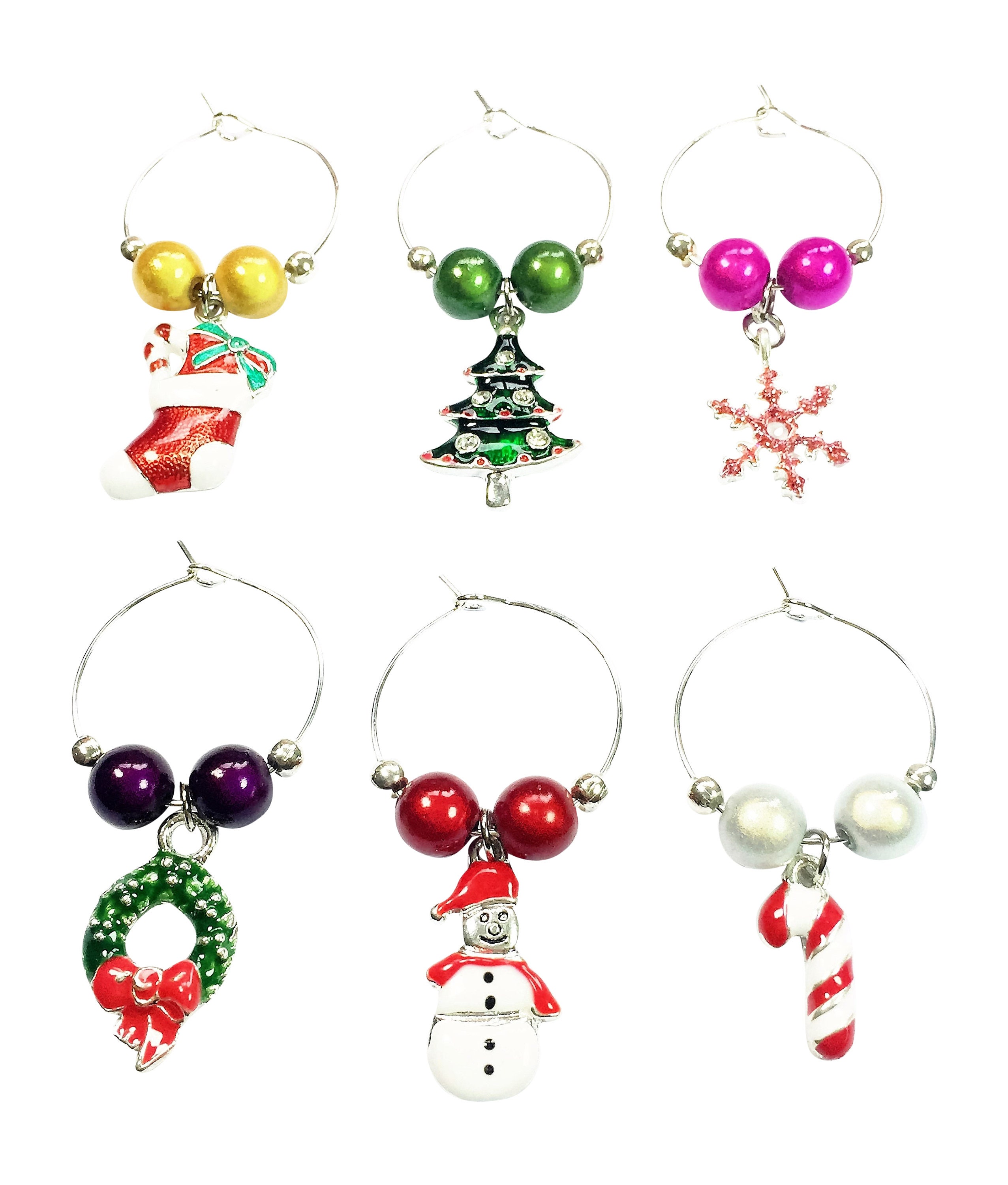 Libby's Market Place Weinglas-Anhänger Set – 6 Handgefertigte Charms Für Weihnachten, In Organzabeutel