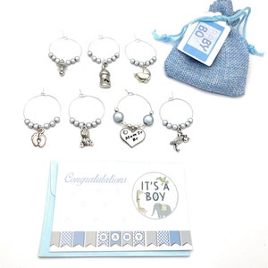 Lot de 7 breloques en verre pour baby shower C'est un garçon avec carte-cadeau de félicitations