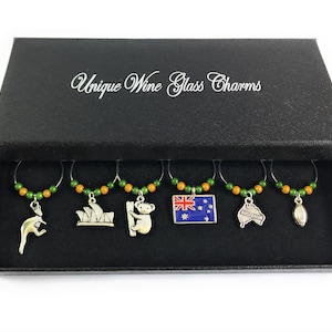 Set of 6 Australia / Australian Wine Glass Charms by Libby&#39;s Market Place