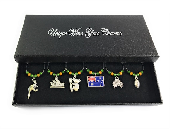 Set of 6 Australia / Australian Wine Glass Charms by Libby's Market Place