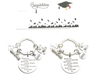 Personalised Initial Graduation 2024 Keyring with Graduation Gift Card - 4 Gift Options
