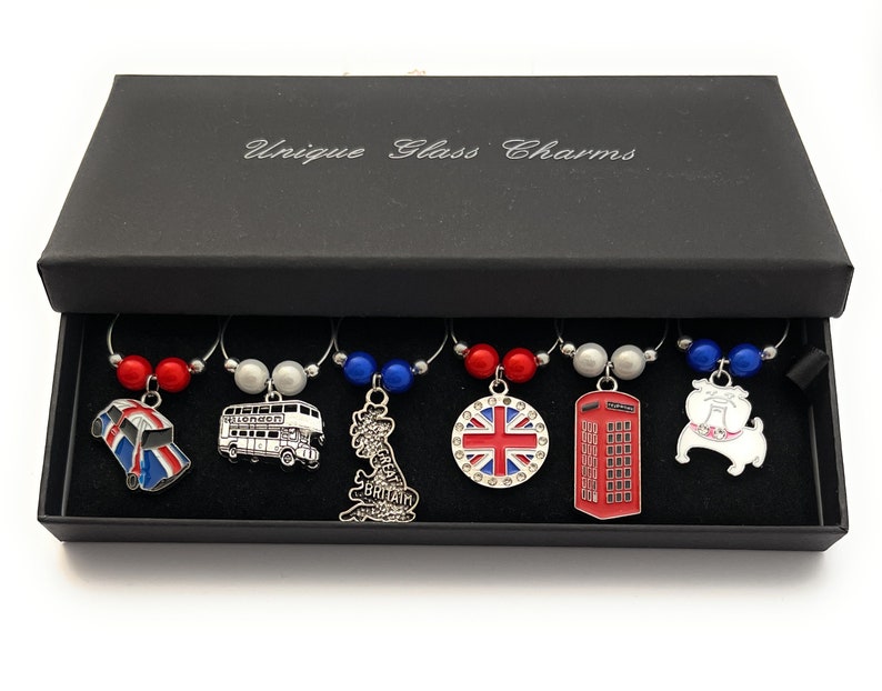 Bunte Großbritannien Glas Charms von Libby's Market Place Gift Box