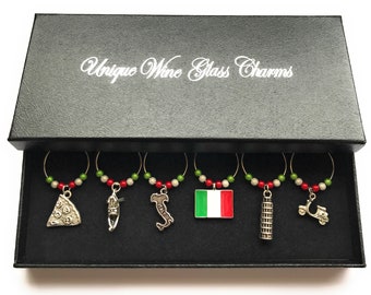 Set of 6 Italy Wine Glass Charms by Libby's Market Place