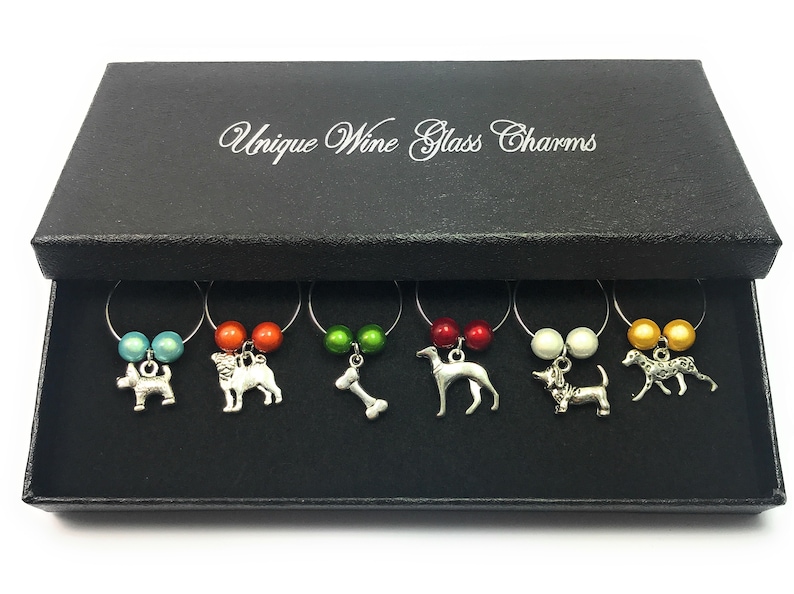 Dog Lovers Wine Glass Charms by Libby's Market Place Gift Box