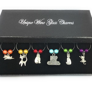 I Love Cats Design Wine Glass Charms