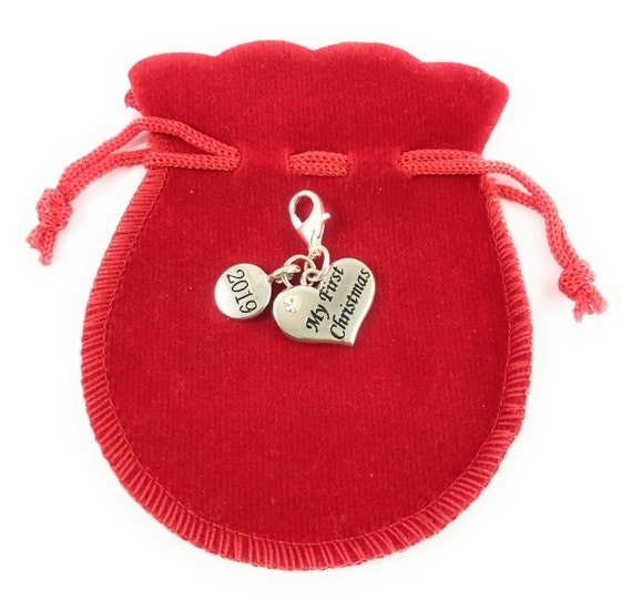 Gift Box Libbys Market Place Babys First Christmas 2020 Keepsake Clip On Charm with Red Crystal