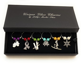 I Love To Ski / Ski Lovers Design Wine Glass Charms