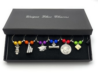 Graduation 2024 Glass Charms Set with Graduation Gift Card - 5 Gift Options