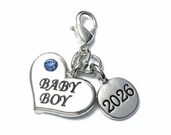 Heart Shape Baby Boy 2026 Clip-on Charm, New Mum Keepsake