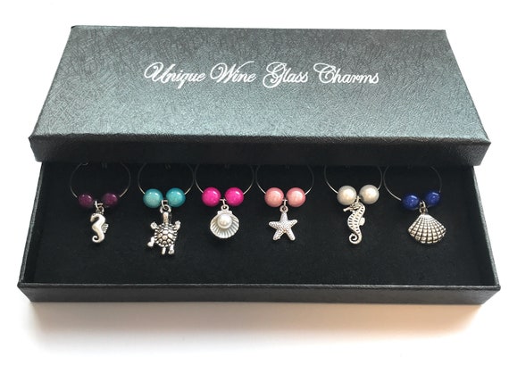 Set Of 6 Handmade Sea Shore Wine Glass Charms Handmade By