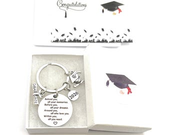 Graduation 2026 Keyring – Diploma, Mortar Board, Gift Card