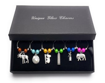 Around The World 2 Wine Glass Charms by Libby's Market Place