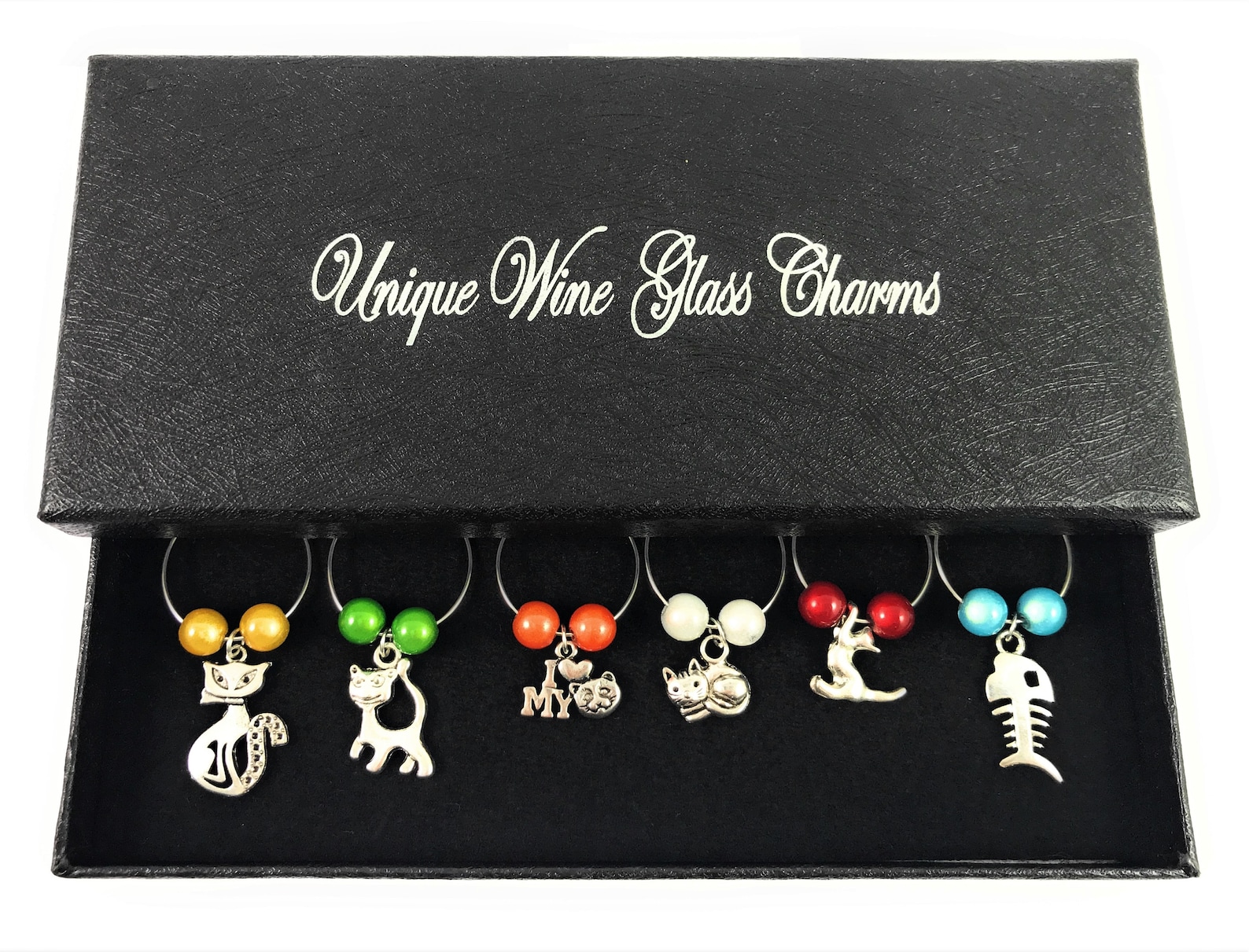 Set of 6 Cat Lovers Wine Glass Charms