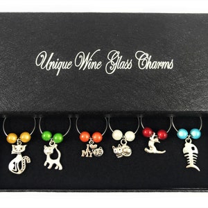 Cat Lovers Wine Glass Charms Handmade by Libby&#39;s Market Place