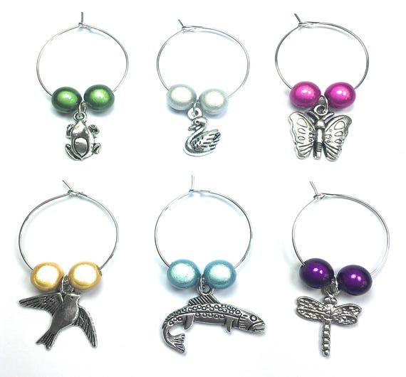 Set Of 6 Handmade Riverside Wine Glass Charms By Libby's