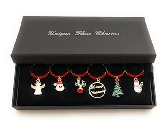 Set of 6 Magical Christmas Wine Glass Charms by Libby's Market Place