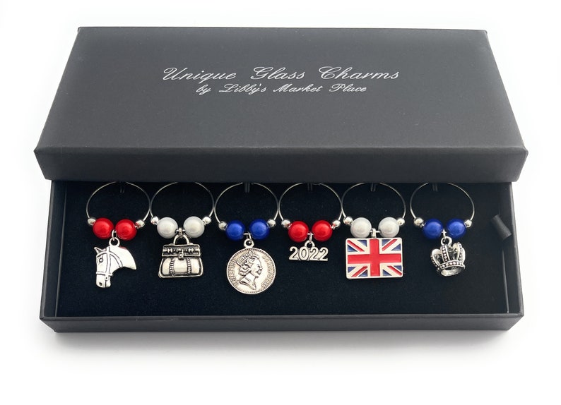 Queen's Platinum Jubilee 2022 Party Glass Charms with 3 Gift Options by Libby's Market Place 