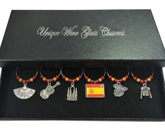 Set of 6 Spain / Spanish Wine Glass Charms by Libby's Market Place