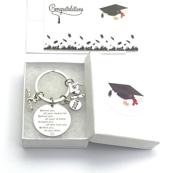 Graduación 2024 Diploma y llavero de birrete con tarjeta de regalo de graduación - 4 opciones de regalo
