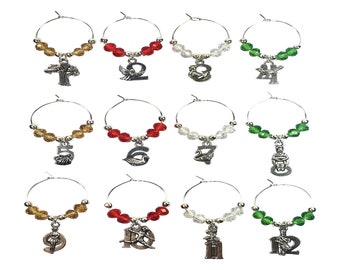 Set of 12 Twelve Days Of Christmas Wine Glass Charms by Libby's Market Place