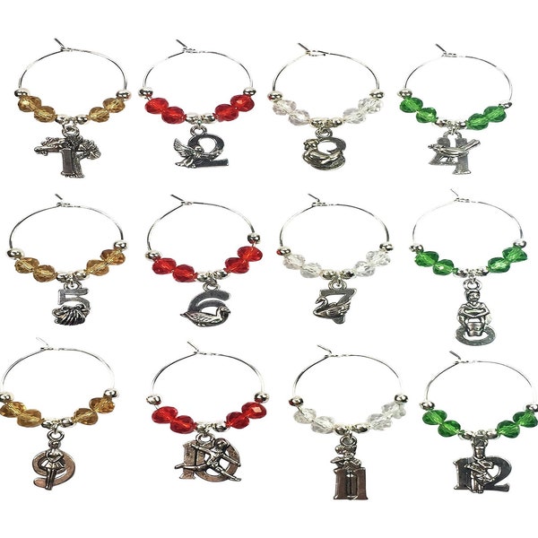Set of 12 Twelve Days Of Christmas Wine Glass Charms by Libby's Market Place