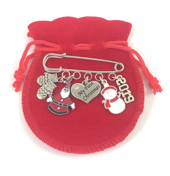 Santa and Stocking Baby/'s First Christmas 2018 Nappy Pin Keepsake Charms