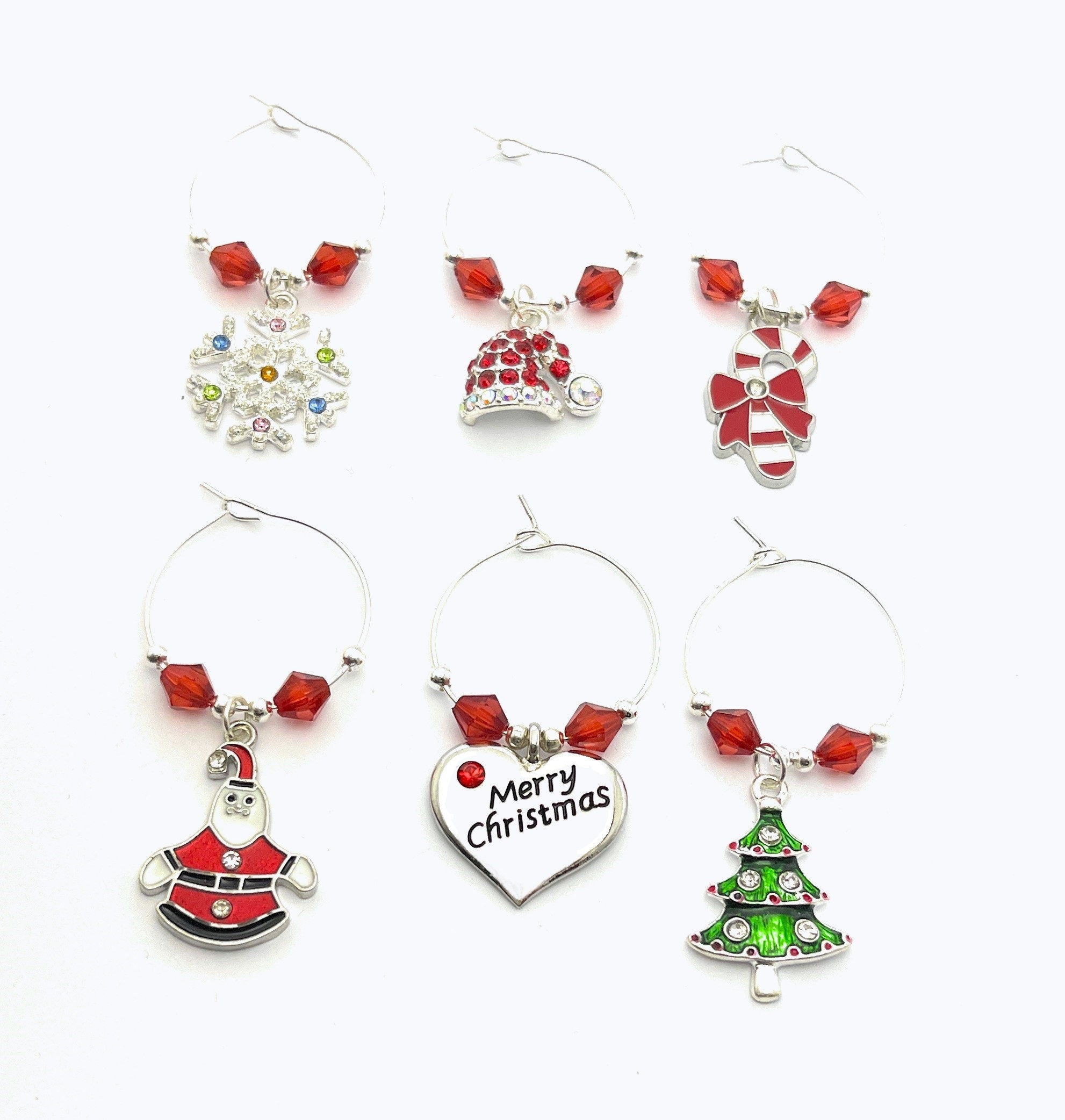 6 Weinglas-Anhänger Weihnachten – Handgefertigt, Mit Samtbeutel, Perfekt Als Geschenk Für Weinliebhaber
